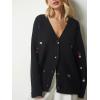 imageCHARTOU Floral Embroidered Button Down Sweaters for Women Cable Knit Sweater Cute Cardigan Fall ClothesBlack