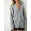 imageCHARTOU Floral Embroidered Button Down Sweaters for Women Cable Knit Sweater Cute Cardigan Fall ClothesGrey