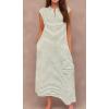 imageCHARTOU Loose Striped Flowy Long Dress for Women Summer Comfy Sleeveless Henley T Shirt Dress with PocketsGreen