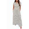 imageCHARTOU Loose Striped Flowy Long Dress for Women Summer Comfy Sleeveless Henley T Shirt Dress with PocketsGrey