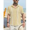 imageCHARTOU Mens Casual Cotton Linen Cuban Striped Button Down Guayabera ShirtApricot