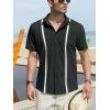 imageCHARTOU Mens Casual Cotton Linen Cuban Striped Button Down Guayabera ShirtBlack