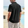 imageCHARTOU Mens Casual Cotton Linen Cuban Striped Button Down Guayabera ShirtBlack