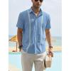 imageCHARTOU Mens Casual Cotton Linen Cuban Striped Button Down Guayabera ShirtLight Blue