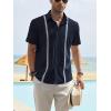 imageCHARTOU Mens Casual Cotton Linen Cuban Striped Button Down Guayabera ShirtNavy Blue