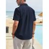 imageCHARTOU Mens Casual Cotton Linen Cuban Striped Button Down Guayabera ShirtNavy Blue