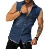 imageCHARTOU Mens Distressed Ripped Slim Fit Button Down Sleeveless Denim Vest Shirt Tank TopsBlue
