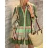imageCHARTOU Summer Casual Short Dress for Women 34 Sleeve Green Floral Boho Tunic Shirt DressGreen