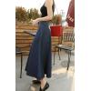 imageCHARTOU Vintage Long Jean Skirt for Women Denim A Line Skirt Ruffle High Waist Flared Pleated Jean SkirtDark Blue