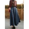imageCHARTOU Vintage Long Jean Skirt for Women Denim A Line Skirt Ruffle High Waist Flared Pleated Jean SkirtDark Blue
