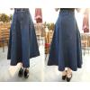 imageCHARTOU Vintage Long Jean Skirt for Women Denim A Line Skirt Ruffle High Waist Flared Pleated Jean SkirtDark Blue