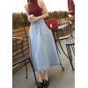 imageCHARTOU Vintage Long Jean Skirt for Women Denim A Line Skirt Ruffle High Waist Flared Pleated Jean SkirtLight Blue