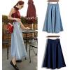 imageCHARTOU Vintage Long Jean Skirt for Women Denim A Line Skirt Ruffle High Waist Flared Pleated Jean SkirtLight Blue