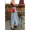 imageCHARTOU Vintage Long Jean Skirt for Women Denim A Line Skirt Ruffle High Waist Flared Pleated Jean SkirtLight Blue