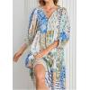 imageCHARTOU Women Boho Floral Printed Long Dress Summer Lantern Half Sleeve Beach Flowy Loose Swing SundressBlue