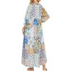 imageCHARTOU Women Boho Floral Printed Long Dress Summer Lantern Half Sleeve Beach Flowy Loose Swing SundressBlue