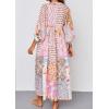 imageCHARTOU Women Boho Floral Printed Long Dress Summer Lantern Half Sleeve Beach Flowy Loose Swing SundressPink