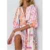 imageCHARTOU Women Boho Floral Printed Long Dress Summer Lantern Half Sleeve Beach Flowy Loose Swing SundressPink