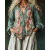 imageCHARTOU Women Boho Floral Shirts V Neck Long Sleeve Button Down Casual Loose TopGreen