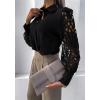 imageCHARTOU Women Business Blouse Hollow Out Eyelet Lace Embroidery Sleeve Patchwork Dressy Shirt TopsBlack