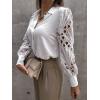 imageCHARTOU Women Business Blouse Hollow Out Eyelet Lace Embroidery Sleeve Patchwork Dressy Shirt TopsWhite