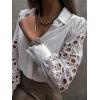 imageCHARTOU Women Business Blouse Hollow Out Eyelet Lace Embroidery Sleeve Patchwork Dressy Shirt TopsWhite