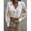 imageCHARTOU Women Business Blouse Hollow Out Eyelet Lace Embroidery Sleeve Patchwork Dressy Shirt TopsWhite