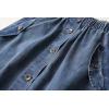 imageCHARTOU Women Button Down Denim Midi Skirt Elastic Waist Ruffle A Line Jean SkirtBlue