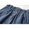 imageCHARTOU Women Button Down Denim Midi Skirt Elastic Waist Ruffle A Line Jean SkirtBlue