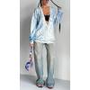 imageCHARTOU Women Cardigan Sweater Oversized TieDyed Distressed Open Front Cardigan Knit Y2k Tops Street WearBlue