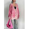 imageCHARTOU Women Cardigan Sweater Oversized TieDyed Distressed Open Front Cardigan Knit Y2k Tops Street WearPink