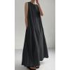 imageCHARTOU Women Casual Cotton Linen Sleeveless Maxi Dress Ruffle Shift Dress Flowy Beach Summer Long Tank DressBlack
