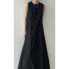 imageCHARTOU Women Casual Cotton Linen Sleeveless Maxi Dress Ruffle Shift Dress Flowy Beach Summer Long Tank DressBlack
