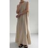 imageCHARTOU Women Casual Cotton Linen Sleeveless Maxi Dress Ruffle Shift Dress Flowy Beach Summer Long Tank DressKhaki