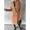 imageCHARTOU Women Casual Double Breasted Mid Long Pea Coat Winter Notched Lapel Wool Coat Jacket OvercoatKhaki