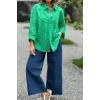 imageCHARTOU Women Casual Eyelet Lace Blouse Shirt Crochet Top Embroidery Hollow Out Long Sleeve Button Down Shirt BlouseGreen