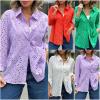 imageCHARTOU Women Casual Eyelet Lace Blouse Shirt Crochet Top Embroidery Hollow Out Long Sleeve Button Down Shirt BlouseGreen