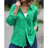 imageCHARTOU Women Casual Eyelet Lace Blouse Shirt Crochet Top Embroidery Hollow Out Long Sleeve Button Down Shirt BlouseGreen