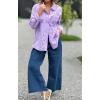 imageCHARTOU Women Casual Eyelet Lace Blouse Shirt Crochet Top Embroidery Hollow Out Long Sleeve Button Down Shirt BlousePurple