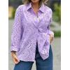 imageCHARTOU Women Casual Eyelet Lace Blouse Shirt Crochet Top Embroidery Hollow Out Long Sleeve Button Down Shirt BlousePurple