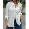 imageCHARTOU Women Casual Eyelet Lace Blouse Shirt Crochet Top Embroidery Hollow Out Long Sleeve Button Down Shirt BlouseWhite