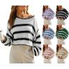 imageCHARTOU Women Color Block Stripe Sweater Lightweight Fall Outfits Loose Crop Pullover SweaterWhite