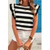 imageCHARTOU Women Color Block Stripes Summer Top Crew Neck Flutter Sleeve Casual Loose Tunic PulloverBlack