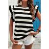 imageCHARTOU Women Color Block Stripes Summer Top Crew Neck Flutter Sleeve Casual Loose Tunic PulloverBlack