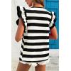 imageCHARTOU Women Color Block Stripes Summer Top Crew Neck Flutter Sleeve Casual Loose Tunic PulloverBlack