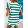 imageCHARTOU Women Color Block Stripes Summer Top Crew Neck Flutter Sleeve Casual Loose Tunic PulloverGreen