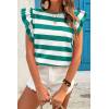 imageCHARTOU Women Color Block Stripes Summer Top Crew Neck Flutter Sleeve Casual Loose Tunic PulloverGreen
