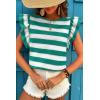 imageCHARTOU Women Color Block Stripes Summer Top Crew Neck Flutter Sleeve Casual Loose Tunic PulloverGreen