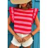 imageCHARTOU Women Color Block Stripes Summer Top Crew Neck Flutter Sleeve Casual Loose Tunic PulloverRed