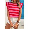 imageCHARTOU Women Color Block Stripes Summer Top Crew Neck Flutter Sleeve Casual Loose Tunic PulloverRed